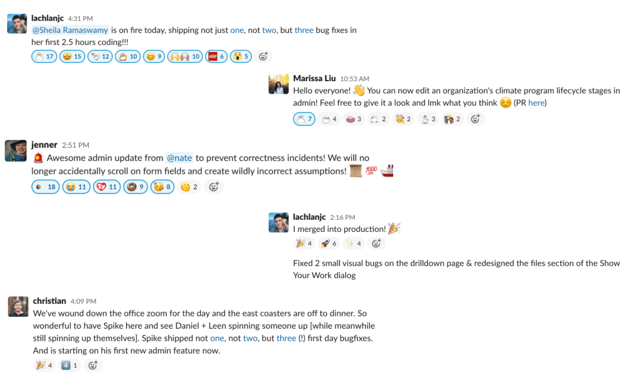 First ship Slack message collage