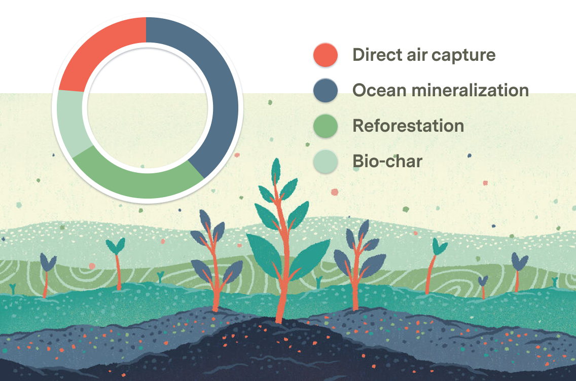 Illustration of a carbon removal portfolio on top of growing plants